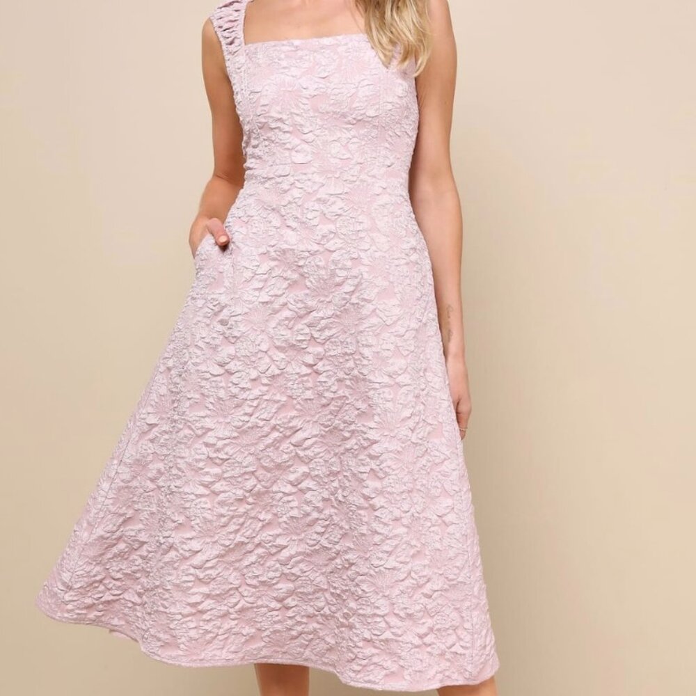 Lulus Mauve Jacquard Lace-Up Midi Dress with Pockets (New with Tags)